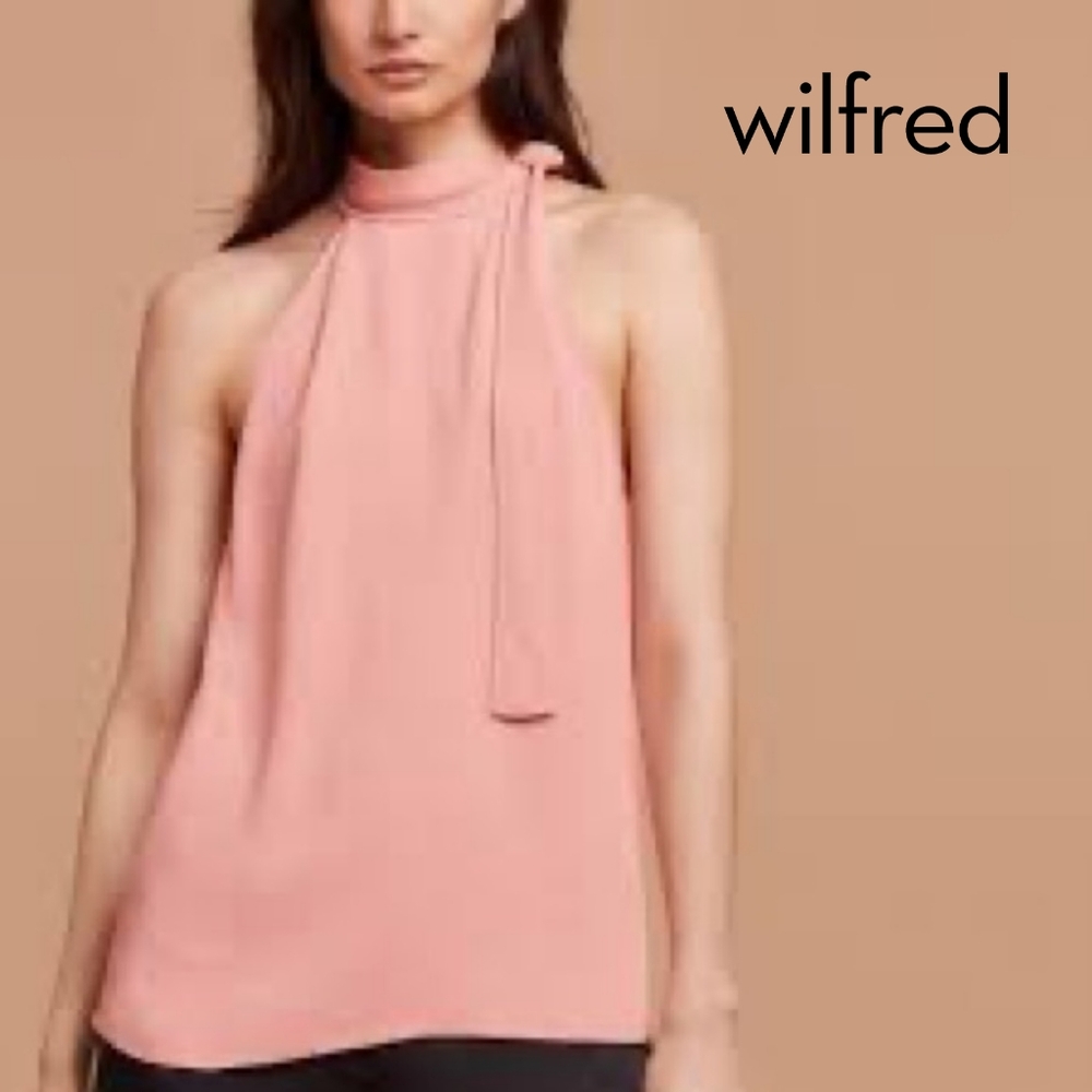 XXS/XS Aritzia Wilfred Pink Viscose/Silk Halter Top with Tie Neck Detail